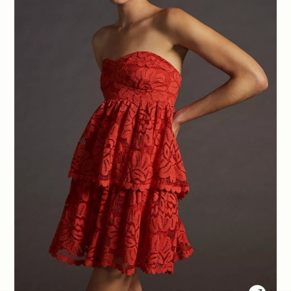 Anthropologie Maeve Strapless Lace Mini Dress Small - Picture 2 of 16